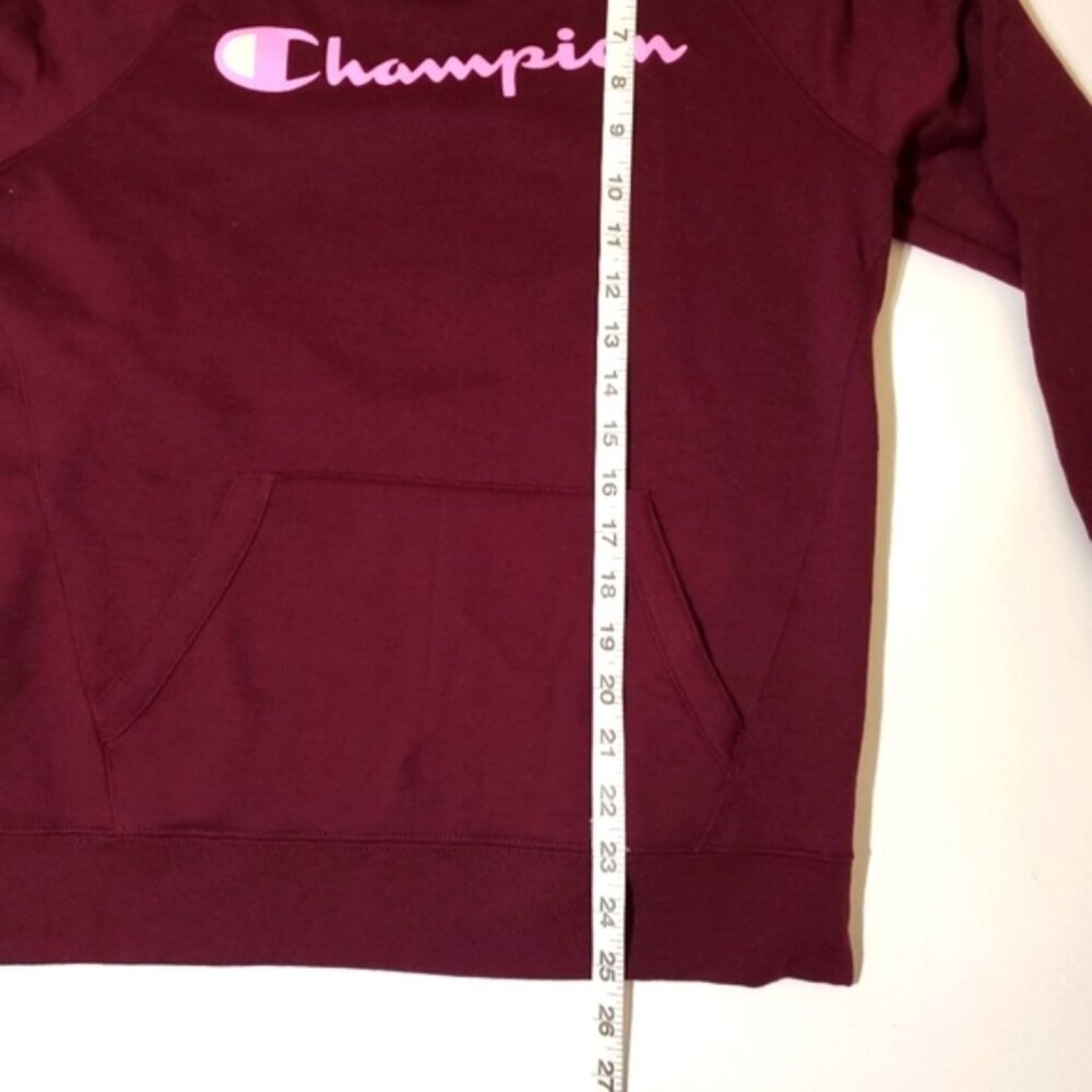 Champion Womens Hoodie Small Burgundy Logo Pullover Sweatshirt Casual - Picture 10 of 12